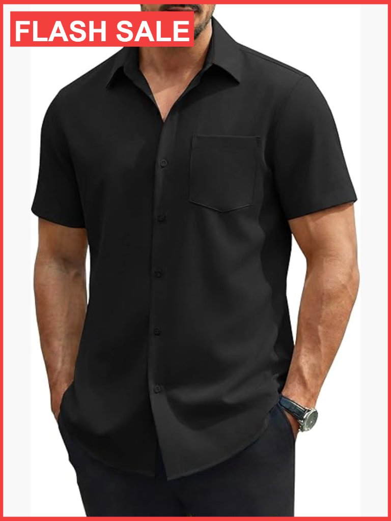 Men's Stretch Short Sleeve Button Down Shirt With Pocket